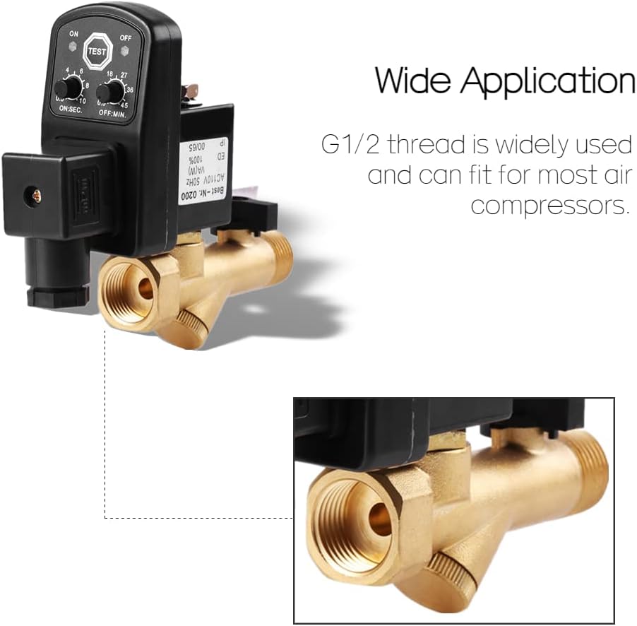 Automatic Drain Valve, Air Compressor Drain Valve for Air Compressor Condensate Management G1/2 DN15 Automatic Electronic Timed Drain Valve(:AC110V)