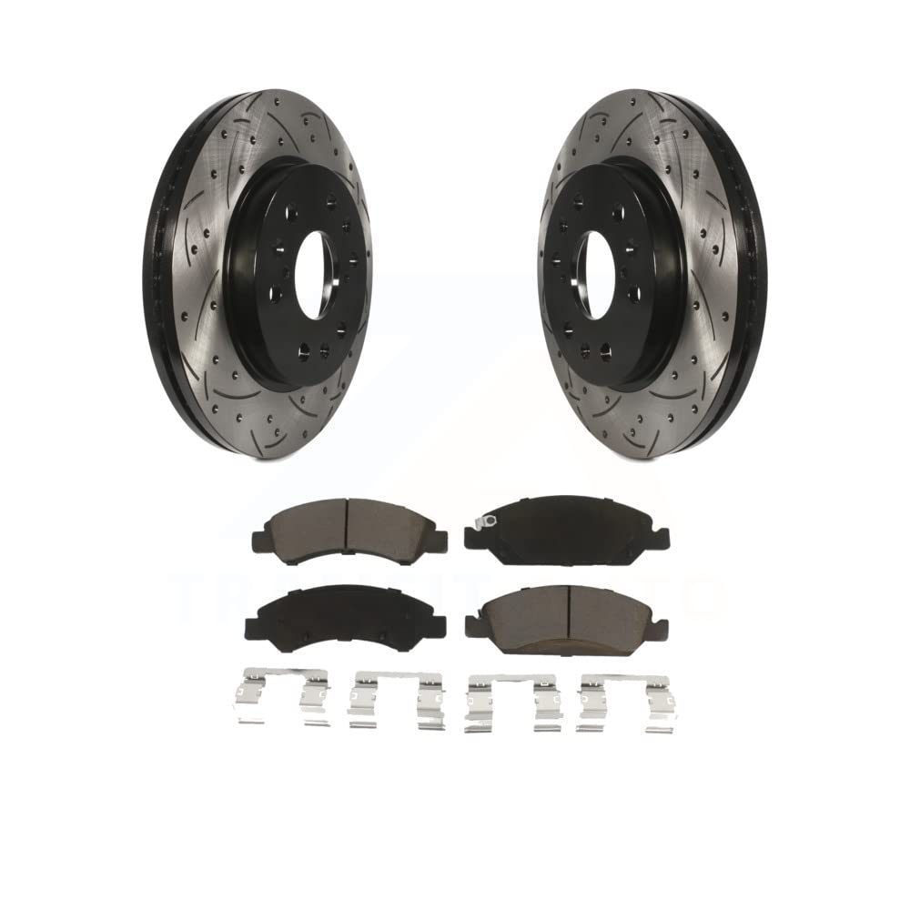Front Drill Slot Brake Rotor Ceramic Pad Kit For Chevrolet Silverado 1500 GMC Sierra Tahoe Cadillac Yukon Suburban Escalade XL Classic XTS Avalanche ESV Express LD EXT Savana KDC-100094