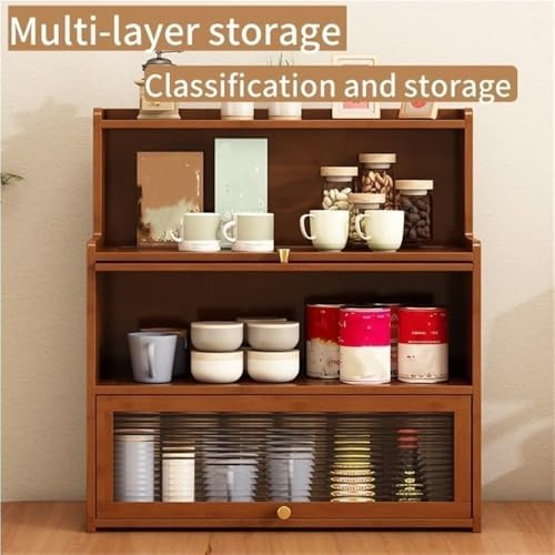 Stylish Wooden Coffee Organizer with Acrylic Door - 42cm Countertop Storage Cabinet & Display Shelf for Tea/Coffee Cups - Elegant Kitchen & Office Solution