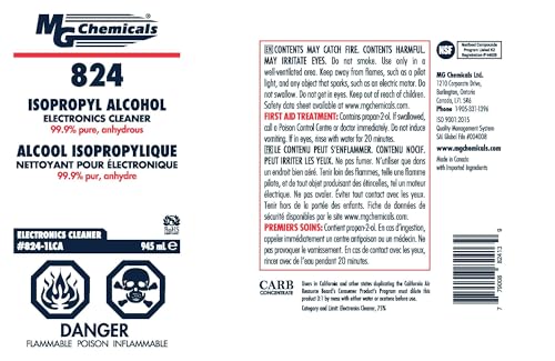 MG Chemicals - 824-1L 99.9% Isopropyl Alcohol Electronics Cleaner, 945 mL (1 Quart) Liquid Bottle, Clear, 32 Fl Oz (Pack of 1) - Thumbnail 6