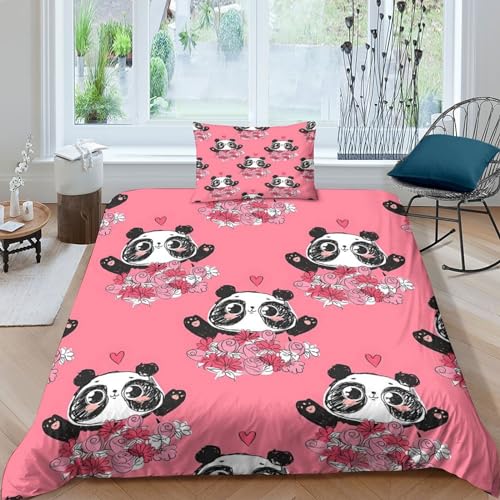 Parure de lit panda 3D anti-plis en microfibre douce avec fermeture