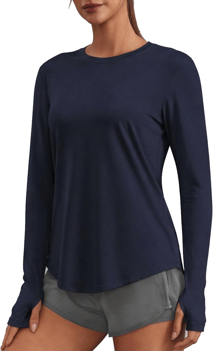 PINSPARK Soft Workout Tops for Women UPF 50+ Sun Protection Shirts with Thumb Holes Quick Dry Running Hiking Rash Shirt