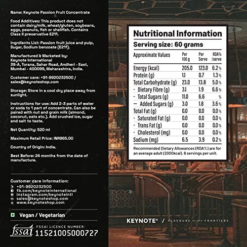 Image of Keynote Passion Fruit | Passionfruit | Maracuja | Concentrate | Sour and Tangy Natural Flavour | Glass Bottle 520 ml