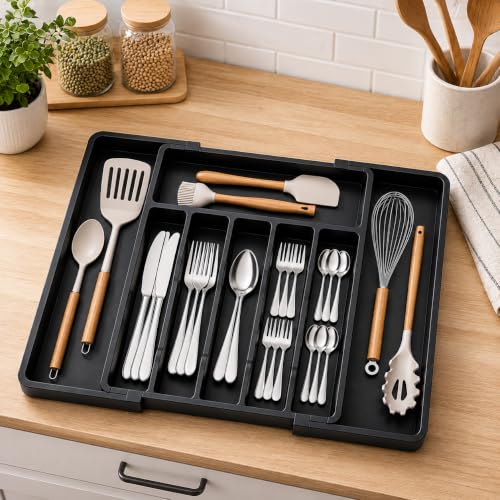 Image of TASMAX cutlery tray for kitchen drawer organisers kitchen spoon organizer for drawer