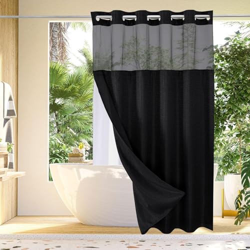 Catálogo para Comprar On-line Cortinas de ducha favoritos de las personas. 42 Cortina de Ducha Sin Ganchos con Forro a Presión, 183x190 cm ,Cortina de Ducha de Tela Waffle,Cortina de baño Resistente para habitación húmeda,bañera y...