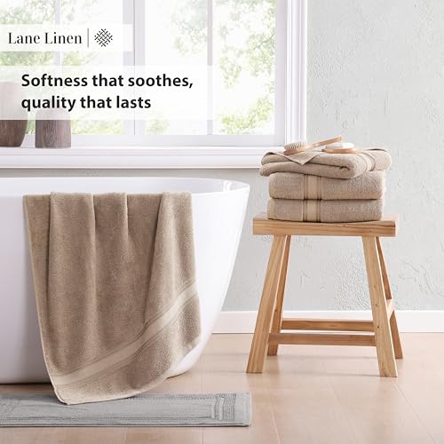 Image of LANE LINEN 100% Cotton Bath Towels Set of 4 (30 inchx60 inch) - Zero Twist, Cotton Bathroom Towel Sets - Quick Dry, Highly Soft & Absorbent Large Shower Towels for Bathroom - Sustainabaly Produced - Taupe