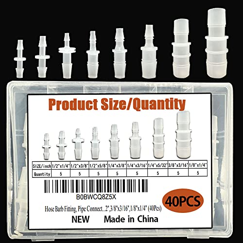 40Pcs Hose Barb Fitting, Barb Reducer, Pipe Connectors Joint Mender Adapter Union For Aquarium Gas Liquid,Id1/2"X1/4",1/2"X3/8",1/2"X5/8",1/4"X3/8",1/4"X3/16", 1/4"X5/32",3/8"X3/16",1/8"X1/4" #TOP19