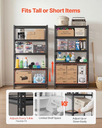 Image of VEVOR Storage Shelves, 5-Tier Adjustable, 2000 lbs Capacity, Heavy Duty Garage Storage Shelving Unit, Metal Utility Rack Shelf, for Kitchen Pantry Basement Bathroom, 32.36 inch W x 16.34 inch D x 62.76 inch H