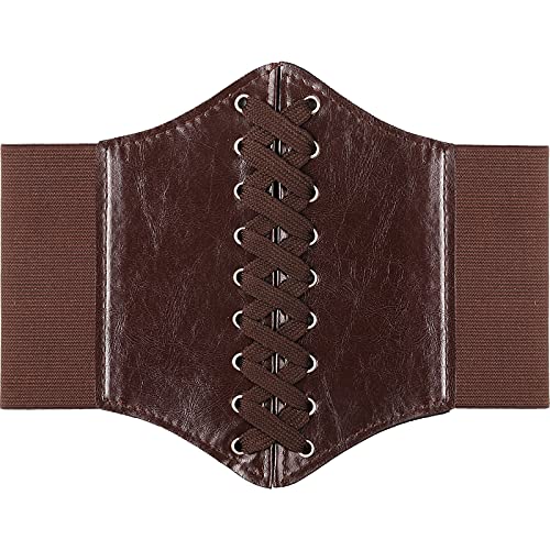 Syhood Halloween Women Corset Elastic Belt Retro Wide Lace-up Tied Costume Waspie Corset Belts Pirate Waist Belt for Ladies
