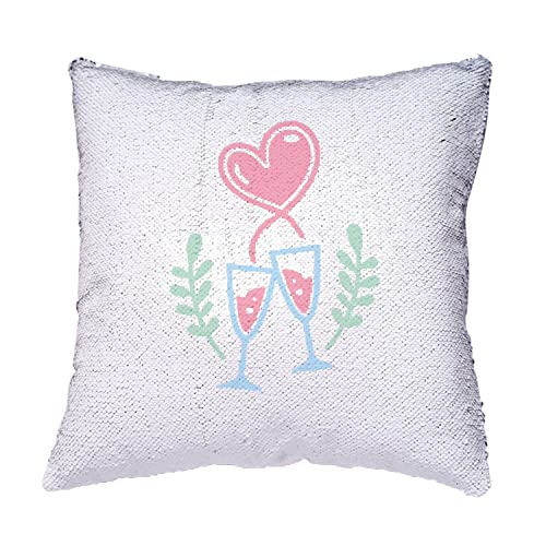 Coussin Sequin Turquoise Paillettes Coupe Champagne Saint Valentin - 4
