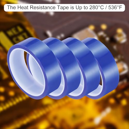Image of uxcell Blue Heat Tape, 4 Rolls 30mmx33m 108ft High Temperature Heat Resistant Tape for Sublimation,Heat Vinyl Press,Heat Transfer, Circuit Board, No Residue