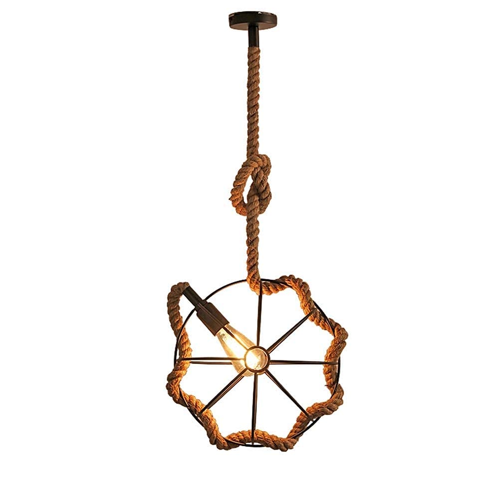 Lámpara de techo industrial E27 con hierro de alta resistencia y cuerda de cáñamo de 80cm
