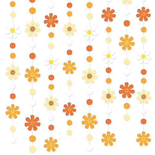 Image of 47.2 Ft Groovy Party Decorations Boho Daisy Polka Dot Garland Streamer Ombre Orange Daisy Banner Cutouts for Birthday Wedding Bridal Shower Spring Summer Fall Retro Hippie Decor Supplies