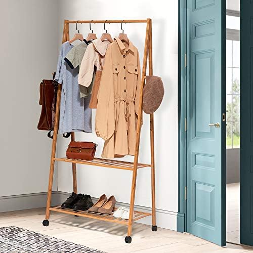 Hapilife 3 in 1 Wooden Coat Stand Hanging Clothes Rail Shoe Storage Shelves Garment Rack 158 x 70 x 44cm