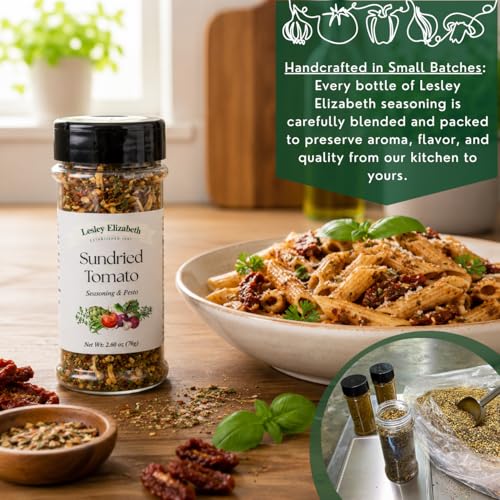 Image of Lesley Elizabeth Sundried Tomato Seasoning & Pesto - Gourmet Italian Herb & Tomato Blend for Pasta, Chicken, Vegetables & Sandwiches | All-Purpose Cooking & Grill Seasoning