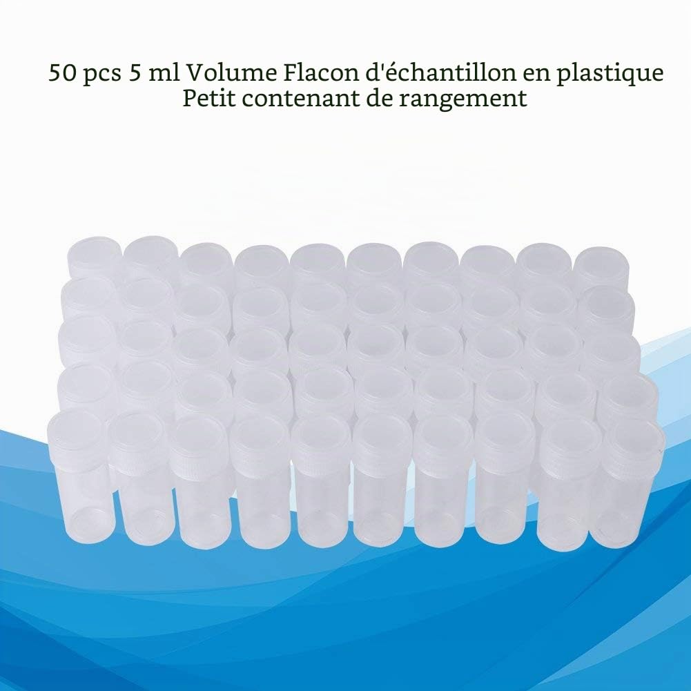 100pcs Flacons d'Échantillonnage Bouteilles en Plastique Volume de 5ml Petit Récipient de Stockage, Tubes à Essai en Plastique pour Solide, Pilules, Graines, Granulaires