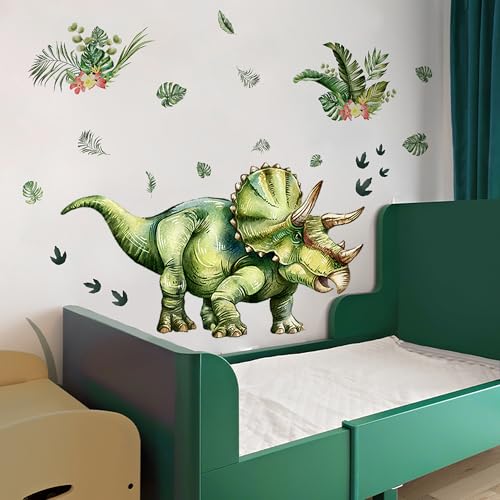 Vinilo decorativo de pared con Triceratops verde 49.21x34.25 in miniatura 2