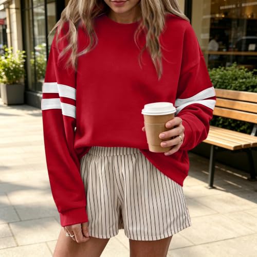 Varsity Striped Sweatshirt Women Crew Neck Oversized Sweatshirt Pullover - image 2