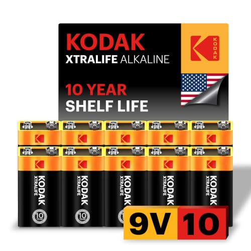 Image of KODAK 9V Alkaline Batteries (10 Pack) Smoke Alarm Battery, 6LR61, PP3 | 10-Year Shelf Life, Advanced Leak-Resistant Design, High & Low Drain Devices, 100% Extra Life