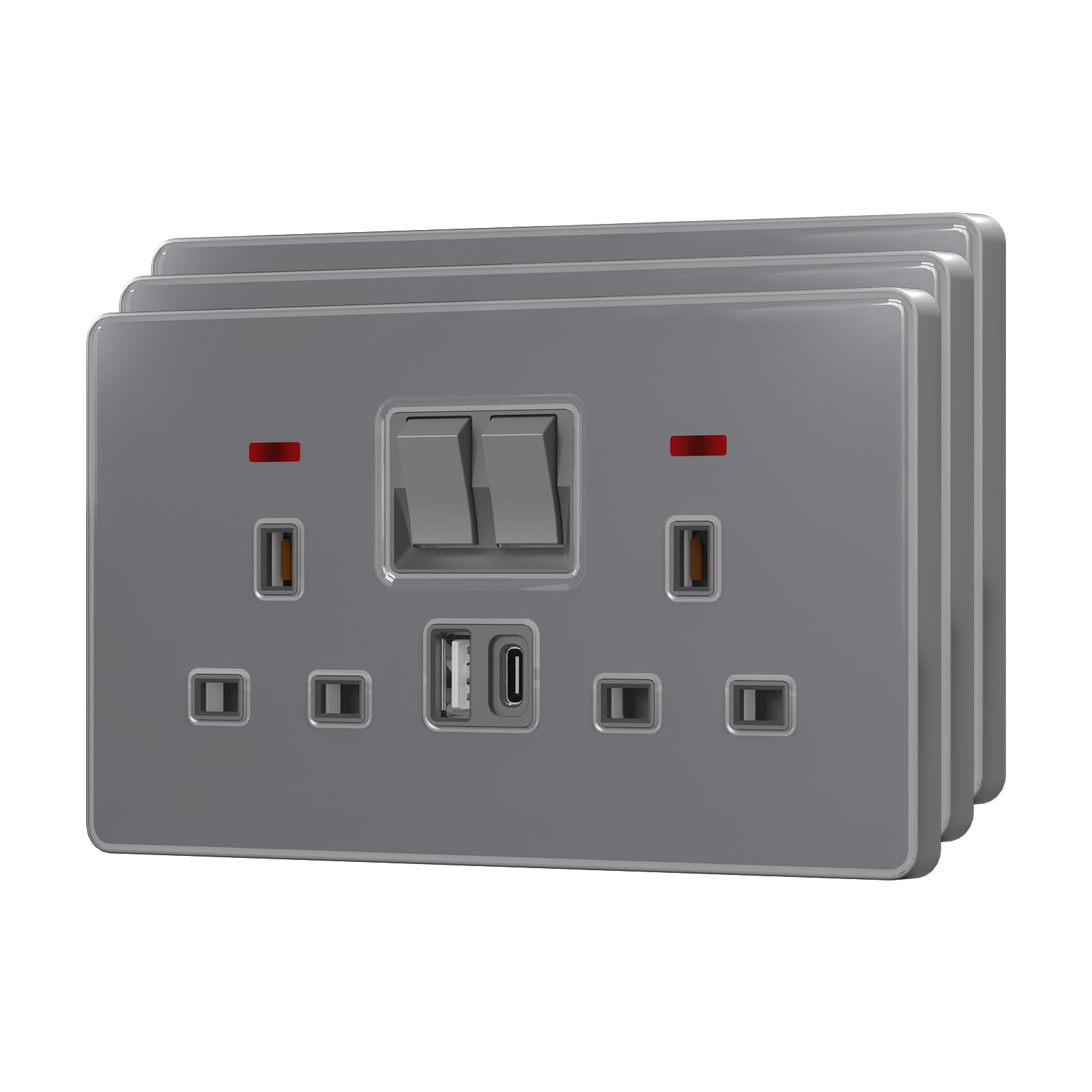 BSEED Double Socket with 20W USB-C Fast Charging,Glass Switched Wall Sockets,13A Electrical outlets with LED Indicator,Screws Included,