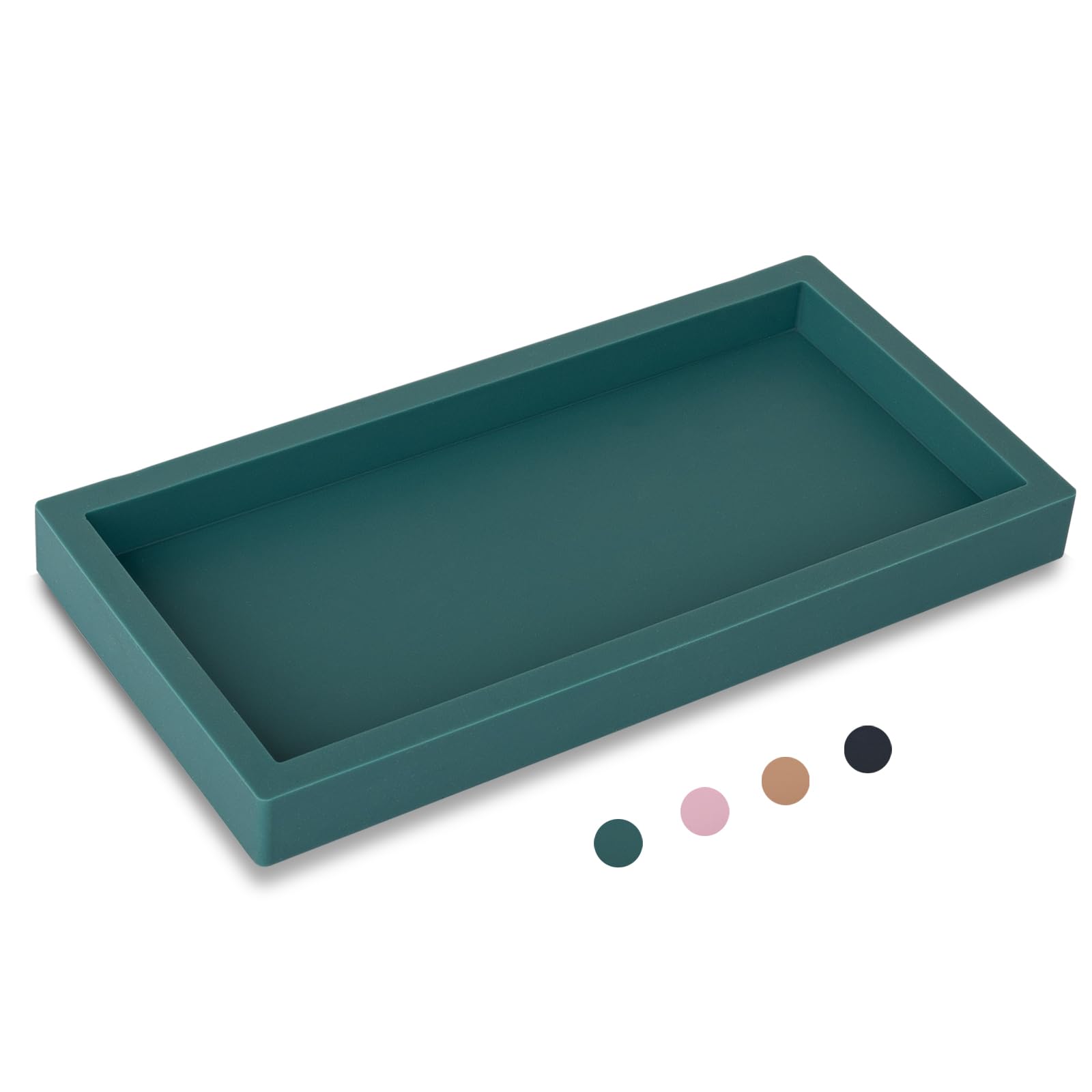 Small Silicone Bathroom Vanity Tray Rectangle Soap and Sponge Holder Kitchen Sink Organizer for Scrubber, Lotion Bottles, Perfume, Jewelry, Candle,