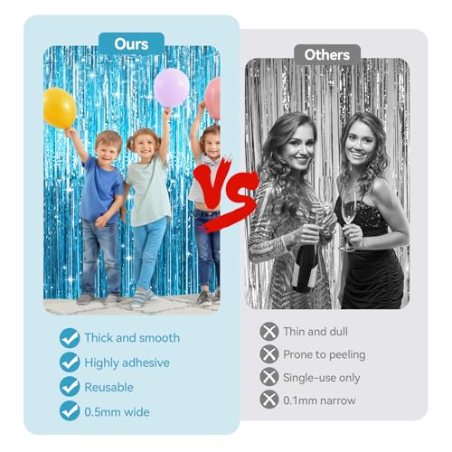 5 Stück Lametta Vorhang Blau, 1mx2m Glitzer Vorhang Geburtstag, Metallische Glitzervorhang Fringe, Tinsel Curtain, Glitzervorhang Lametta fur Party Deko Geburtstagsdeko Hochzeit Festivals Bühnendekor