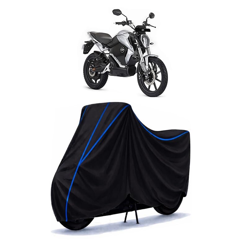 Image of Revolt RV 300 Bike Cover Water Resistant Universal Motorcycle Rain | Heavy Duty UV Protection, Dust, Scratch Indoor Outdoor All Weather with Black Blue Piping Elastic