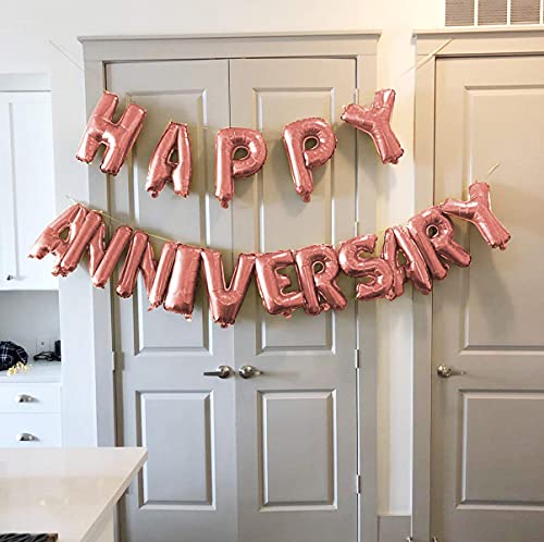 Image of AMFIN Happy Anniversary Rose Gold Letter Foil Balloon, Happy Anniversary Alphabets Rose Gold Foil Balloons, Party Decoration Items (16 Letters) - Rose Gold