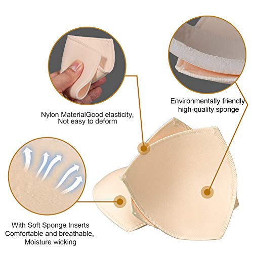 Topbine Bra Pads Inserts Women's Sports Cups Bra Replacement Insert For Bikini Swimsuit (2 Pairs B/C Beige) #TOP3