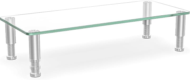 Elevador transparente para monitor de computadora con soporte de escritorio multimedia ajustable en altura para TV LED LCD de pantalla plana, computadora portátil/portátil/Xbox One,HD01T-001