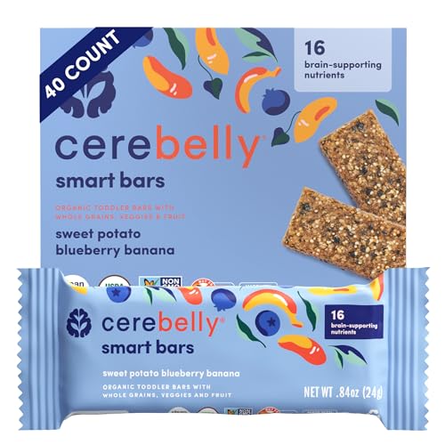 Image of Cerebelly Organic Toddler Smart Bars 40-Count, Sweet Potato Blueberry Banana Smart Bars, 16 Brain-Supporting Nutrients, No Added Sugar, Gluten Free, Nut Free, Kids Snacks
