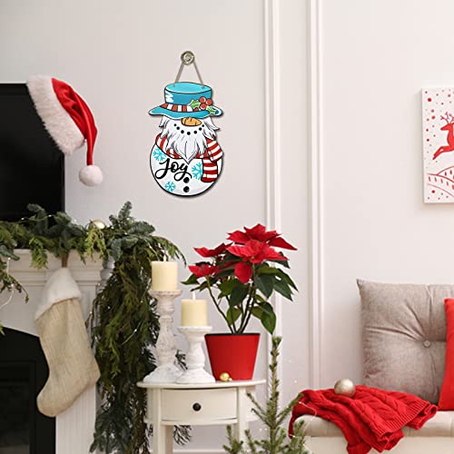 Deroro Snowman Gnome Sign For Christmas Front Door Decor, Winter Joy Wood Door Hanger For Outdoor Outside Porch, Snowflake Wooden Wreath Indoor Wall Hanging Decoration #TOP6