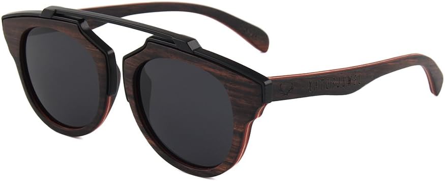 Naturjuwel wooden sunglasses handmade polarized skateboard wood glasses eyewear in black with UV 400 lenses for men women unisex