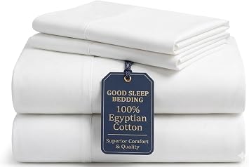 Good Sleep Bedding 100% Egyptian Cotton Twin XL Sheets, 4 Piece, Silky Sateen Weave Twin XL Bed Sheets, Ultra-Soft & Durable Hotel Luxury, 16 Inch Deep Pocket Bed Sheets Twin XL - White