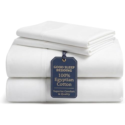 Good Sleep Bedding 100% Egyptian Cotton Sheets King Size, 4 Piece Silky Sateen Weave King Sheets, Ultra-Soft & Durable Hotel Luxury, 16 Inch Deep Pocket King Sheet Set - White