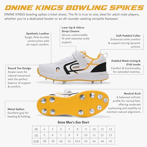 Image of DNINE Kings Men, Bowling Spikes Cricket Shoes, White /Yellow