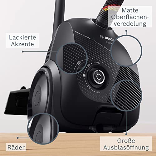 Bosch Staubsauger mit Beutel Serie 2 BGDS2CHAMP, Bodenstaubsauger, nachhaltig, aus Recyclingmaterial, Hygiene-Filter, 10 Jahre Motorgarantie, kompakt, leistungsstark, Made in Germany, 600 W, schwarz