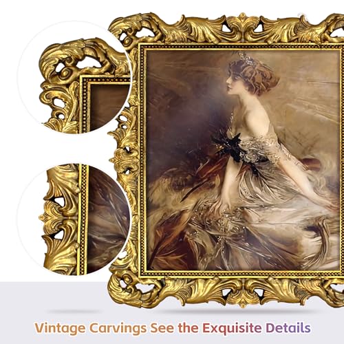 Image of Gold 11x14 Picture Frame Vintage Picture Frames Ornate Baroque | Real Glass, Wall Hanging, Fits 11x14 or Matted to 8x10 Photo