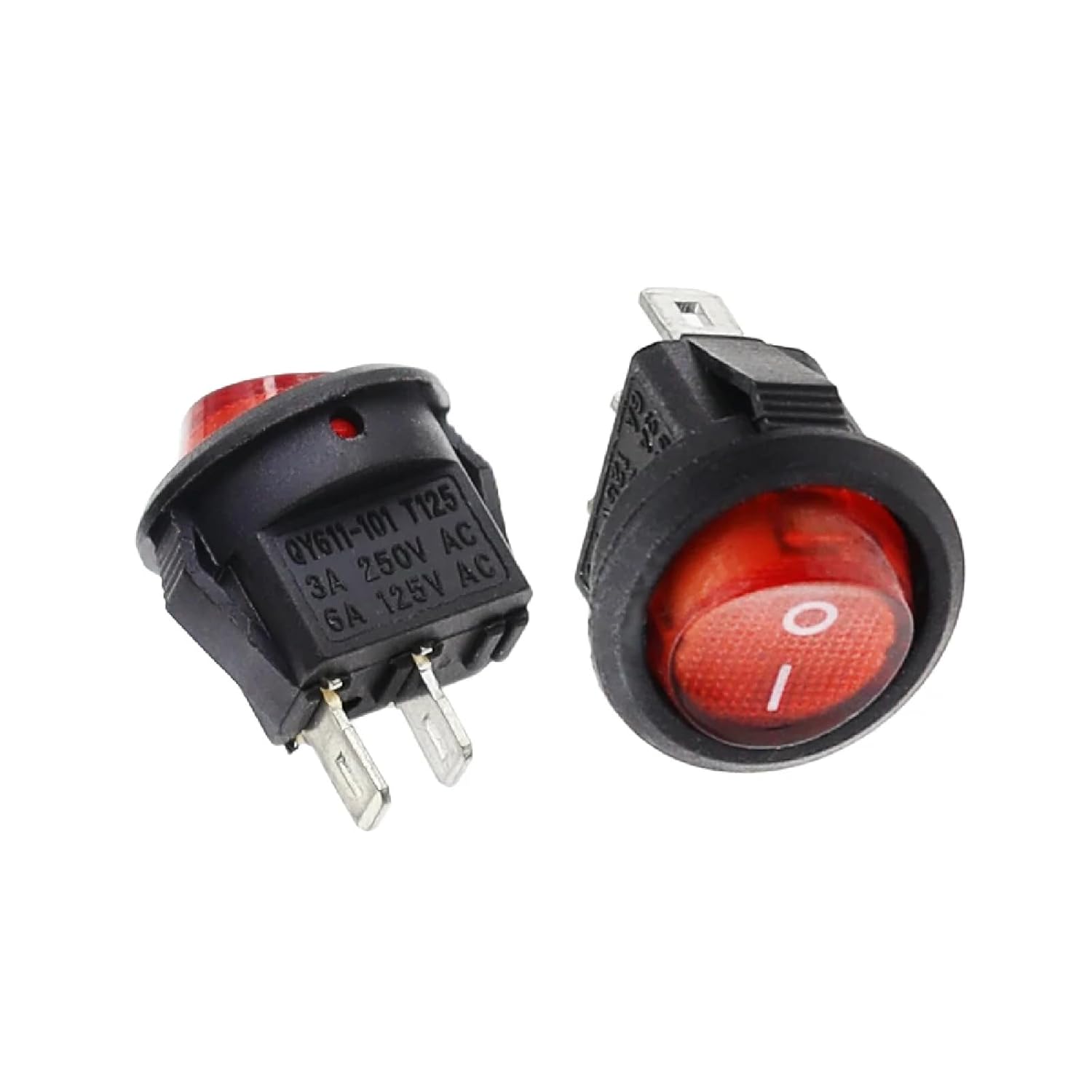 Round Rocker Switch, Black and Red, 15mm On/Off Toggle Button, 2-Pin DC/AC 3A/250V, 10 Pack, for Car Dashboard and Marine Applications (2Pin ON-Off Red)