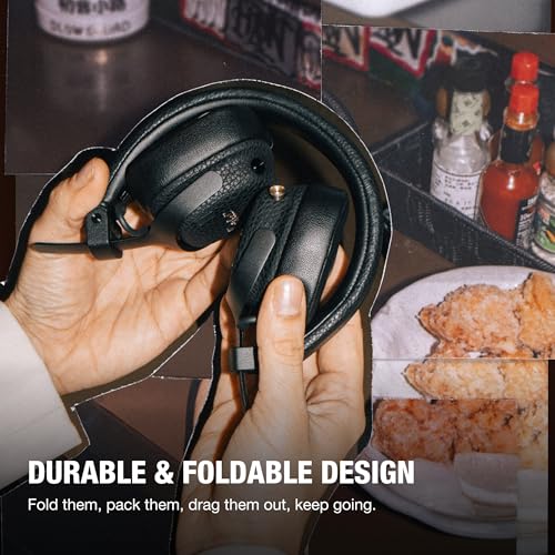 Image of Marshall Milton A.N.C. Wireless On-Ear Headphones - Adaptive Noise Cancellation | 80 Hr Playtime | Microphone for Calls | Durable & Foldable Design for Travel | Spatial Audio - Black