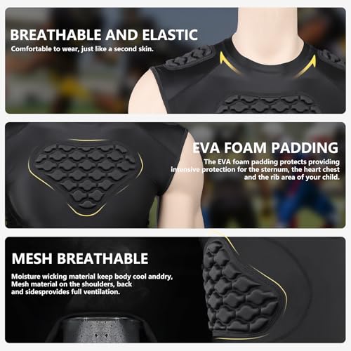 Men's Padded Compression Shirt - Football Rib Protector with EVA Foam Padding, Chest & Back Protection for Football, Rugby, Basketball, Baseball Breathable Impact Dispersion4