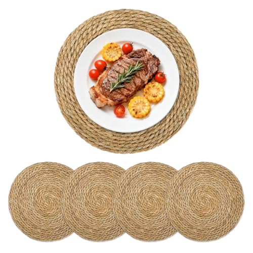 Image of Round Woven Placemats, Set of 4 Place Mats for Table 30cm Rattan Placemat