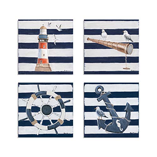 Nautical Bathroom Wall Decor Accessories 12x12inx4 Panels Framed