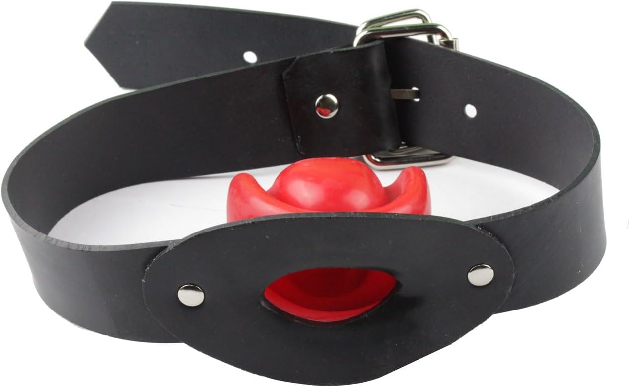 Latex Mask with Bite Gags Belt Bondage with Red Mouth Lip Facing Tongue
