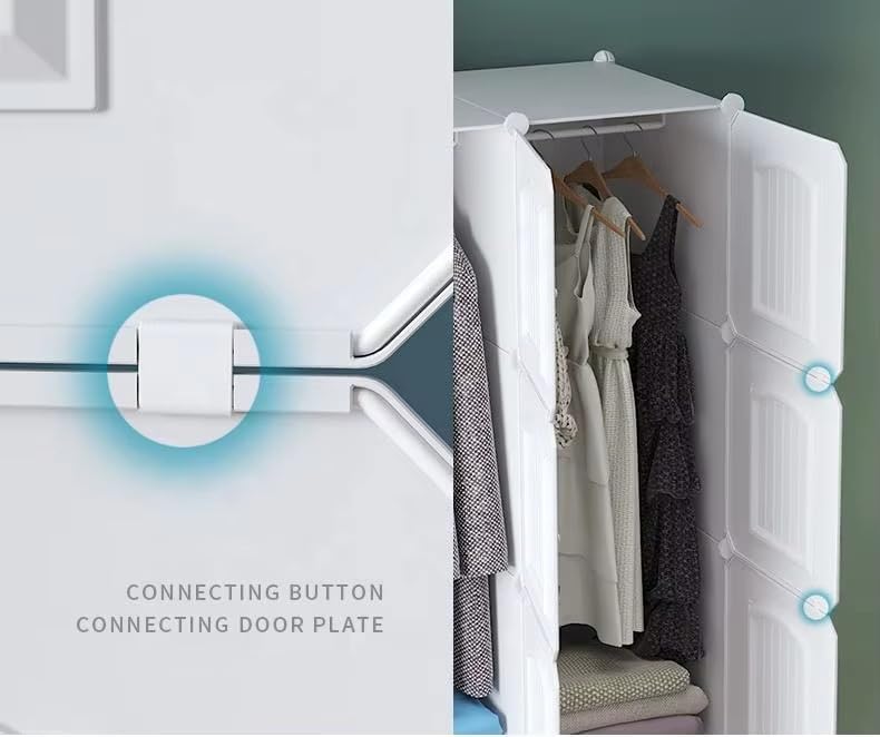 Image of 8 Door Kids Cartoon Wardrobe Storage Cabinet - DIY Modular Clothes Organizer with Hanging Cartoon Design Wardrobe with Multi for Bedroom, Living Room,Entryway
