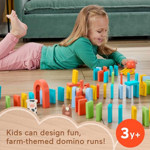 fisher-price wood preschool game domino run playset 72-piece wooden building set for kids ages 3 years