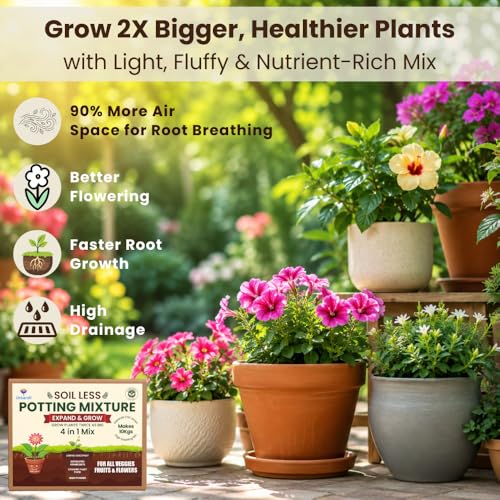 Image of Utkarsh 4-in-1 Soil Less Potting Mixture- Makes 10Kg Fluffy Soil for Plants Home Garden | 3.65Kg Dry Items- Cocopeat, Vermiculite, Neem Khad, Organic Compost - Potting Soil Mix for Plants