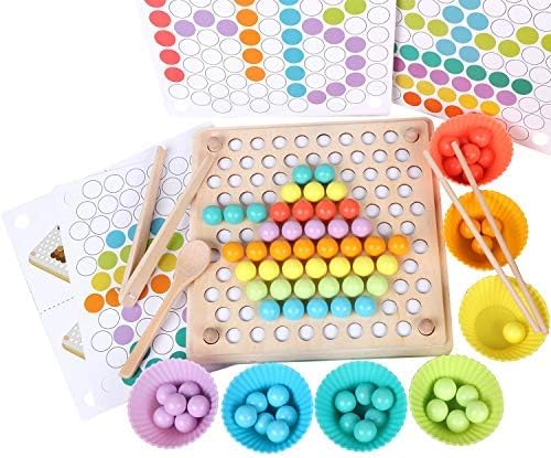 ANPEAC Drewniana zabawka Montessori, z klipsem, puzzle, gry planszowe, matematyka, zabawka edukacyjna, zestaw kolorów, zestaw dla dzieci w wieku 3, 4, 5 lat