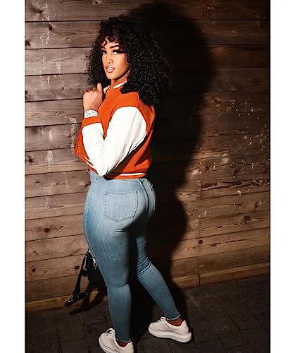Image of Mintsnow Womens Varsity Jacket Long Sleeve Button Down Bomber Jackets Casual Baseball Uniform Streetwear