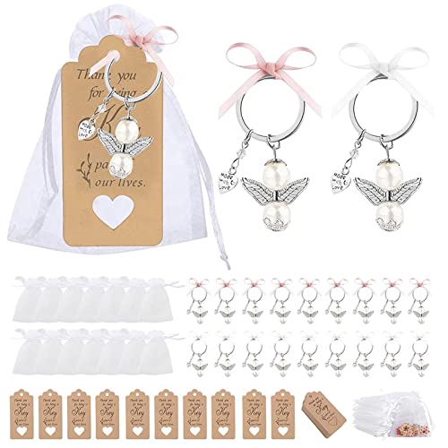 Llavero Ángel, Llavero de Boda, 20PCS Boda Bautizo Colgante Llavero, 20PCS Bolsa de Organza y 20PCS Etiquetas de Regalo, para Bautizo, Boda, Cumpleaños y Navidad